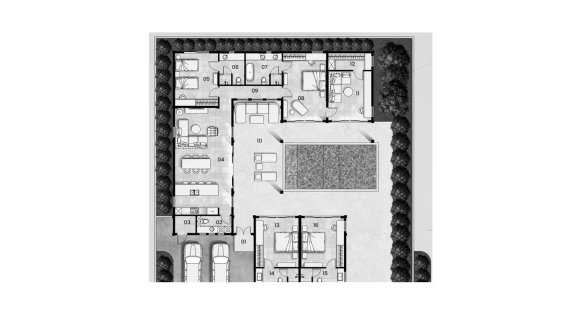 Villa floor plan, 4 bedrooms in Valentine Village No. 11010 (2D)